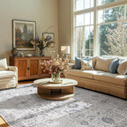 jinchan Kalen Area Rug 8x10 Washable Living Room Rug Vintage Indoor Large Floor Cover Retro Accent Mat Distressed Gray Floral Country Boho Non Slip Thin Carpet for Bedroom Dining Room Office Grey