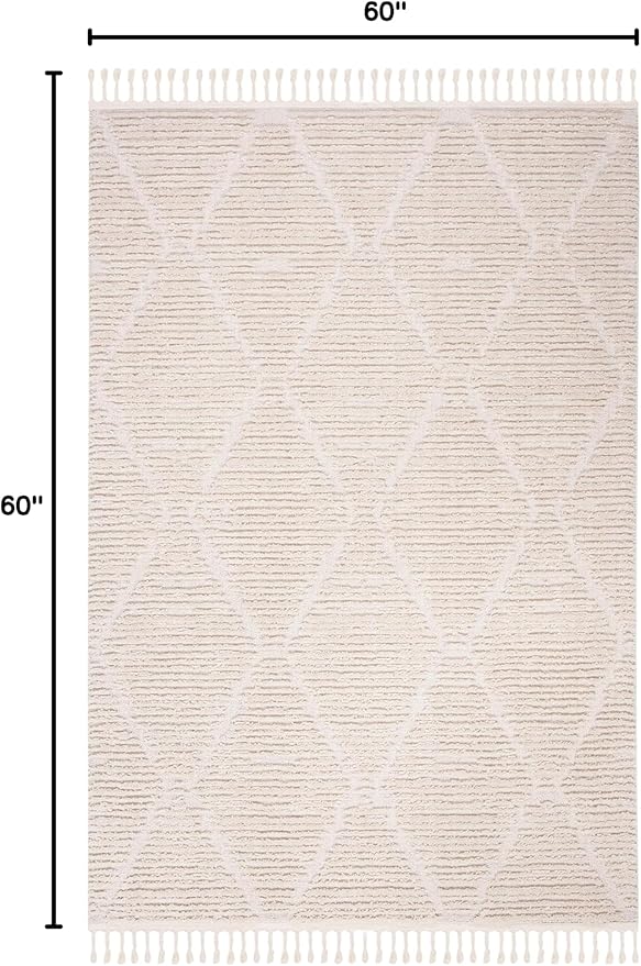 SAFAVIEH Marrakesh Collection Area Rug - 10' Square, Beige, Moroccan Boho Tribal Tassel Design, Non-Shedding & Easy Care, Ideal for High Traffic Areas in Living Room, Bedroom (MRK517C)