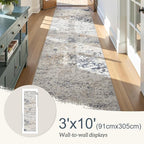 3x10 Washable Runner Rug for Hallway: Soft Neutral Modern Abstract Low Pile Rug Indoor - Carpet for Bedroom Dining Room Kitchen Entryway - Beige Blue