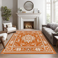 Mandala Rugs for Living Room - 8x10 Area Rugs, Vintage Floral Living Room Rug, Orange Mandala Rug for Bedroom, Boho Medallion Washable Carpet, Meditation Boho Ethnic Home Decor & Gifts