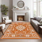 Mandala Rugs for Living Room -Vintage Floral Rug, 3x4 ft, Orange Mandala Area Rugs for Bedroom, Boho Medallion Washable Carpet for Entryway, Kitchen, Meditation Boho Ethnic Home Decor & Gifts