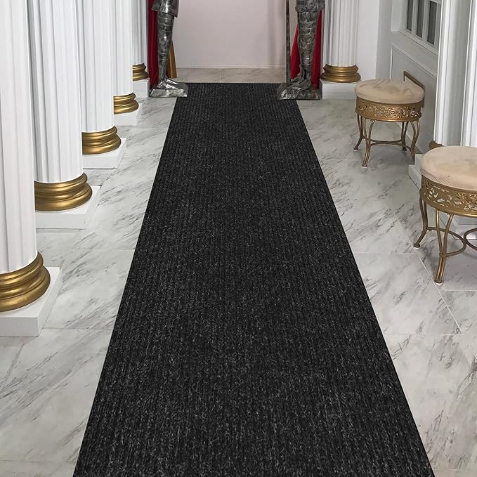 Ottomanson 2' x 50' Hallway Runner with Scraper Pile Extra Durable Non-Slip Rug Mat for Indoor & Outdoor Use - Ideal for Kitchen, Entryway, Patio & Garage - High-Traffic Carpet, Black