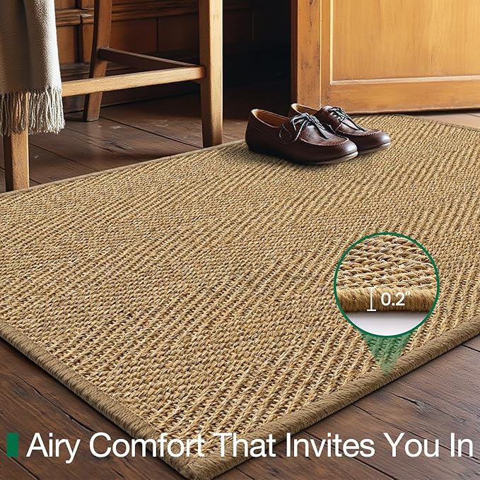 LUMI Handwoven Sisal Door Mat, Non-Slip Durable Entryway Mat, Welcome Front Doormat, Solid Floor Mats for Entrance, 36"x60", Herringbone Sisal