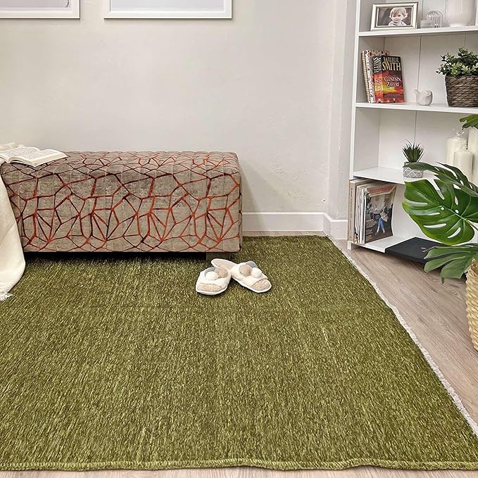 Alfa Rich 3x10 Green Washable Area Rugs for Living Room Hallway Kitchen Cotton Decor Solid Runner Rug