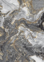 Abstract 10x14 Area Rugs: Modern Washable Rug for Living Room Bedroom Dining Room Indoor - Thin Low Pile Non-Slip Large Carpet - Black Gold