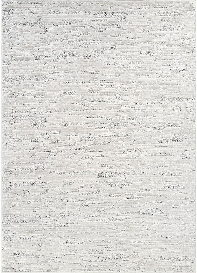 Beverly Rug Micro Loop Area Rug White/Gray 6x9 Abstract Modern Luxury Brushstroke Durable Soft Indoor Rugs for Living Dining Room Office Stain Resistant Non Shedding Casual Indoor Carpet 6 x 9
