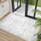 Washable 2×3 Area Rug for Entryway Indoor, Vintage Floral Small Area Rug Soft Non Slip Stain Resistant Boho Carpet for Front Door Dinning Room Kitchen Bedroom Grey