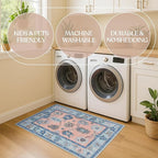 Fame Living Modern Oushak Rug, Small Rugs, Vintage, Turkish, Eclectic, Floral, Pastel, Washable, Door mat, Doormat for Indoor Entrance, Entryway, Kitchen, Bathroom, Bedroom, Laundry, 2'x3'