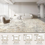 12x15 Area Rug Living Room Rugs - Washable Neutral Modern Abstract Soft Thin Large Rug Indoor Floor No Slip Rug Carpet for Bedroom Under Dining Table Home Office Decor - Golden Grey
