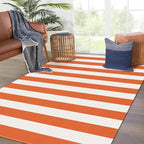KOZYFLY Striped Outdoor Rug 4x6 Ft Orange and White Halloween Fall Hand Woven Area Rug Washable Outdoor Doormats Indoor Entrance Mat for Front Door Kitchen Entryway Patio Front Porch Decor