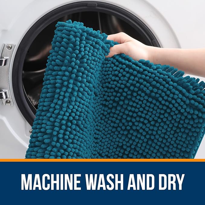 OLANLY Bathroom Rugs 47x20, Extra Soft Absorbent Chenille Bath Rugs, Rubber Backing Quick Dry, Machine Washable Bath Mats for Bathroom Floor, Tub and Shower, Home Decor Accessories, Peacock Blue