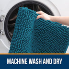 OLANLY Bathroom Rugs 59x20, Extra Soft Absorbent Chenille Bath Rugs, Rubber Backing Quick Dry, Machine Washable Bath Mats for Bathroom Floor, Tub and Shower, Home Decor Accessories, Peacock Blue
