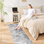 2X8 Washable Runner Rug for Hallway: Soft Neutral Modern Abstract Area Rug - Non-Slip Low Pile Long Throw Indoor Carpet for Kitchen Entryway Kitchen Bedroom Laundry - Grey