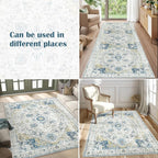 jinchan Kelda Area Rug 6x9 Washable Living Room Rug Vintage Indoor Large Floor Cover Distressed Lightweight Non-Slip Low Pile Thin Mat Accent Stain Resistant Carpet for Bedroom Office Light Blue
