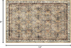 Phantoscope Washable Area Rug 9'x12' Non-Slip, Vintage Neutral Rugs for Living Room, Bedroom, Dining Room, Distressed Boho Floral Medallion Pattern, Low-Pile Foldable Carpet, Brown/Charcoal Spice