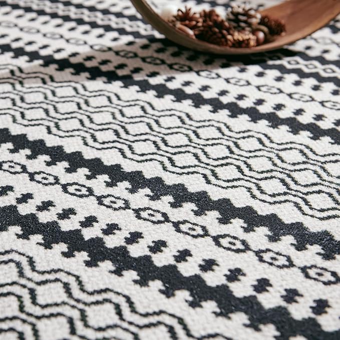 jinchan Moroccan Runner Rug 2x8 for Hallway - Geometric Honeycomb Modern Geometric Machine Washable Soft Ultra-Thin Non-Slip Carpet for Kitchen Bedroom Laundry Room (2x8ft, Black)