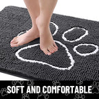 Smiry Dog Door Mat for Muddy Paws, Absorbent Dirt Trapper Non Slip Quick Dry Washable Chenille Mat for Mud Dogs, Entry Rug for Indoor and Outdoor (40x32 Inches, Dark Grey and White)