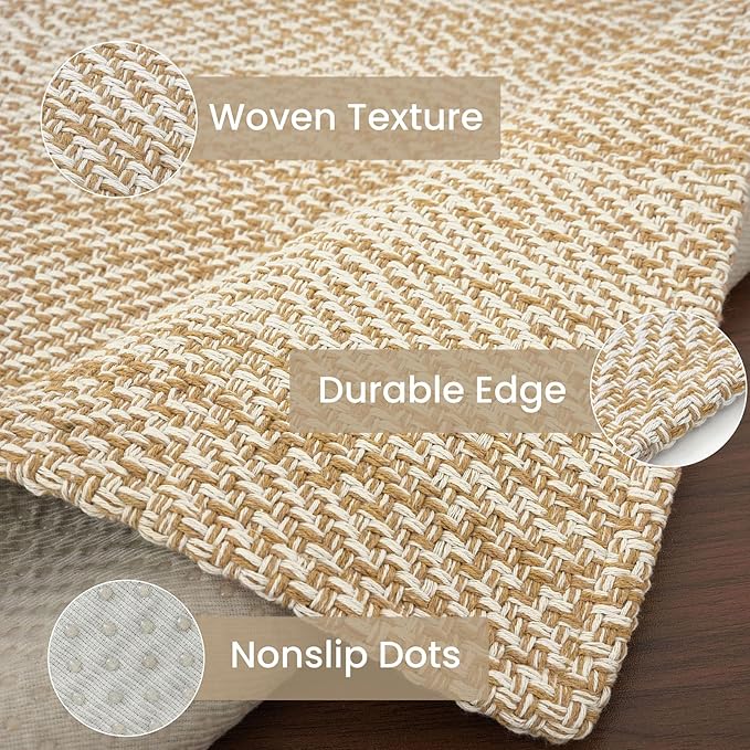 IOHOUZE Washable Area Rug 6x9 Non Slip Rubber Backed Rugs for Living Room, Dining Room Rugs Bedroom Rug, Woven Indoor Floor Carpet for Living Room Nursery, Warm Beige/Orange/Apricot
