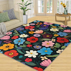 Boho Flowers Rugs for Bedroom - 5x8 Area Rug - Cartoon Flowers Rugs for Living Room, Abstract 3D Floral Rug, Non-Slip Washable Home Decor Carpet