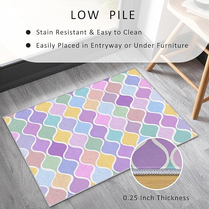 Washable 6x8 Abstract Wave Rug Living Room, Modern Geometric Colorful Design Area Rugs for Bedroom, Abstract Wave Home Decor Carpet, Low Pile, Non Slip, Kids & Pet Friendly (N4171)