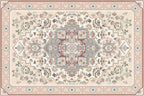 Phantoscope Washable Area Rug 4'x6' Non-Slip, Vintage Boho Rugs for Living Room, Bedroom, Dining Room, Persian Floral Medallion Pattern, Low-Pile Foldable Floor Carpet, Ivory Rose/Fall Bloom