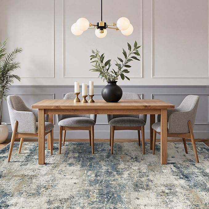 8x10 Area Rugs Washable Blue Rug for Living Room Bedroom, Abstract Modern Large Rug Non Slip, Water Repellent Low Pile Soft Carpet for Dining Room, Navy Blue