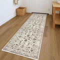 KILOCOCO Hallway Runner 2x7 Rug Runner Printed Vintage Floral Washable Kitchen Runners Non-Slip Rubber Backed Runners for Hallways Laundry Room Distressed Boho Rugs for Entryway Bedroom, Beige/Brown