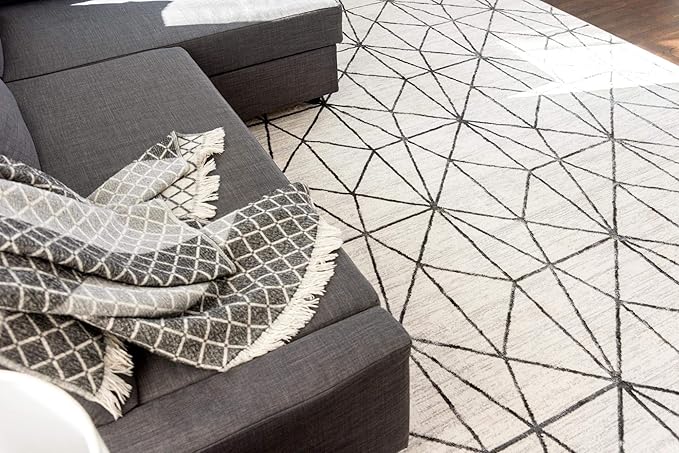 Rugs.com Lattice Trellis Collection Rug – 8' x 10' White Low-Pile Rug Perfect for Living Rooms, Large Dining Rooms, Open Floorplans