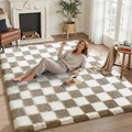 5x7 Area Rugs for Living Room Bedroom, Soft Fluffy Shaggy Bedside Rug, Indoor Floor Carpet for Kids Playroom, Dorms, Nursery Rooms, Home Decor (Camel & White 5'x7')