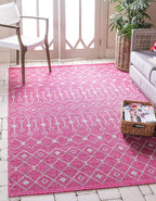 Unique Loom Outdoor Trellis Collection Area Rug - Tribal Trellis (9' x 12' Rectangle, Fuschia/ Gray)