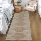 HelloTree Hallway Runner Rug，2x6 Moroccan Modern Stripe Carpet Washable Machine Bathroom Runner Bohemian Modern Soft Non Slip Indoor Rug for Entryway Hallway Laundry Room Bedroom-Pink&Khaki