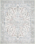 Wonnitar Floral 8x10 Washable Rug, Blue Rug for Bedroom Nursery Decor, Ultra-Thin Large Non-Slip Soft Boho Vintage Distress Print Carpet for Living Room Kids Playroom Office