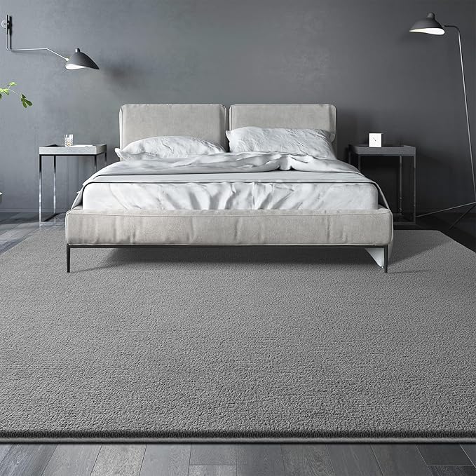Large Area Rugs for Living Room Bedroom, 6x9 Feet Grey Rug, Minimalist Modern Shag Rug, Soft Thick Comfy Memory Foam Indoor Carpet, Non-Slip Washable Rug for Boys Girls Dorm Nursery Room Home Decor