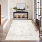 Area Rug 3x5 Entryway Rugs - Machine Washable Vintage Boho Area Rug Non-Slip Kitchen Rugs Soft Stain Resistant Indoor Door Mat, Small Oriental Throw Rug for Entrance Hallway Bedroom (Ivory, 3'x5')