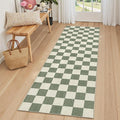 LIVEBOX Washable Runner Rug Checkered, 2x6 Green Runner Rugs for Hallway, Non-Slip Kitchen Runners, Farmhouse Neutral Classic Geometric for Hallways, Entryway, Bedroom, Bathroom(Green 2'x6')