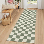 LIVEBOX Washable Runner Rug Checkered, 2x6 Green Runner Rugs for Hallway, Non-Slip Kitchen Runners, Farmhouse Neutral Classic Geometric for Hallways, Entryway, Bedroom, Bathroom(Green 2'x6')