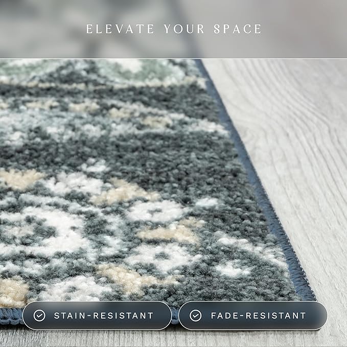 Maples Rugs Reggie Floral Kitchen Rug - Made in USA - Washable, Non Slip Indoor Carpet for Entryway, Foyer, Kitchen, and Bathroom, 2'6 x 3'10, Persian Blue