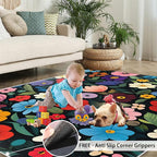 Boho Flowers Rugs for Bedroom - 5x6 Area Rug - Cartoon Flowers Rugs for Living Room, Abstract 3D Floral Rug, Non-Slip Washable Home Decor Carpet