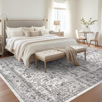 zesthome 5x7 Area Rugs - Ultra-Thin Washble Rug, Stain Resistant Anti Slip Backing Rugs for Living Room,Bedroom, Vintage Home Decor Area Rug (Grey/White,5'x7')