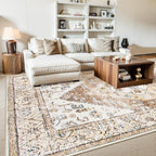 Lahome 9x12 Area Rugs for Living Room - Boho Non-Slip Washable Carpet Ultra-Thin Large Rug Lightweight Throw Foldable Dining Room Mat，Farmhouse Neutral Print Carpet for Bedroom Guest Room (Taupe)