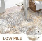 Bavni 9x12 Area Rugs Machine Washable Rug for Living Room, Modern Printed Rug Indoor Soft Area Rug for Bedroom Dining Room, Ultra-Thin Low Pile Carpet with Non Slip Rubber Backing, Ocher Gray