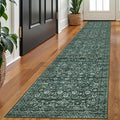 Runner Rug 2x10, Dark Green Washable Long Hallway Rug Runner Non-Slip Soft Kitchen Runner Thin Printed Faux Wool Super Soft Carpet for Entryway Bedroom Laundry Room Indoor