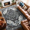 Large Area Rugs 8x10 for Living Room, Bedroom, Washable Vintage Rugs -Low Pile Distressed Rugs for Kitchen, Dining Room, Water Repellent & Non Shedding, Black and Blue