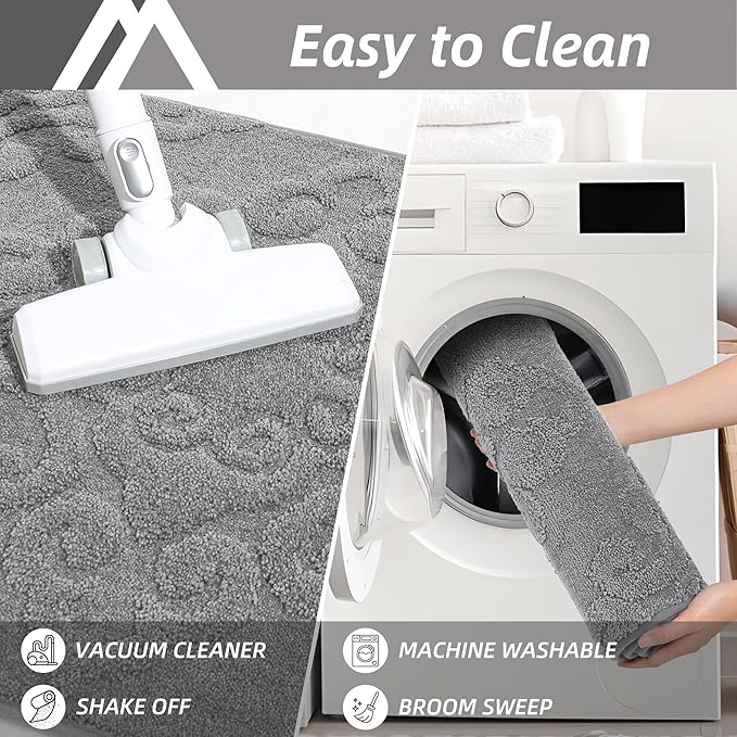 COSY HOMEER Door Mat 36”x60”,Absorbent Dirt Trapper Entryway Rugs,Non-Slip Welcome Mat,Washable Entry Rugs,Low Pile Doormat for Front Back Door,Wet Shoes & Paws,Grey