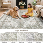 U'Artlines Boho Vintage Area Rug 8x10 Machine Washable Low Pile Soft Floor Carpet Non Slip Non Shedding Accent Rug for Living Room Bedroom Entryway Dining Room Office Grey Taupe