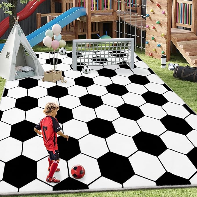 Soft Soccer Rugs for Bedroom, Machine Washable, Cute Bedside Boys Area Rug for Kids Toddlers Teens, Soccer Lovers Home Decor Indoor Carpet for Living Room, Dorms, Nursery, 4x5 FT