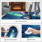4x5 Snowy Mountains Indoor Outdoor Rug - Aurora Borealis Bedside Rug, Polar Landscape Washable Entry Way Rugs Kids Carpet for Inside House Playroom Living Room End Table Nursery