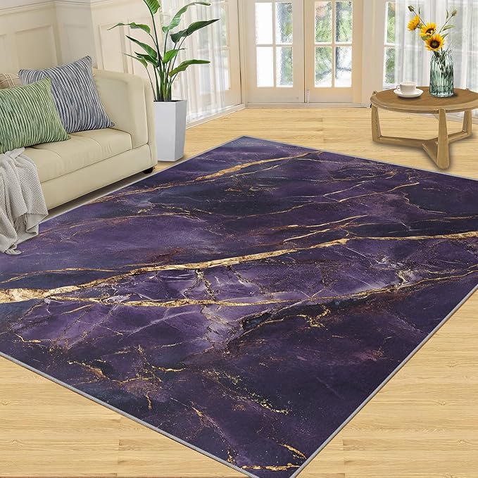 3x4 Abstract Marble Rugs for Entryway - Purple-Marble Kids Bedroom Rug, Luxury Stone Pattern Mudroom Rug Soft for Coffee Shop Living Room Under Table Game Room