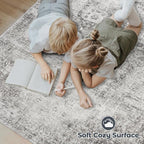 Area Rug 10x14 Washable Rug, Vintage Boho Medallion Rugs Non-Slip Soft Low Pile Large Distressed Rug Indoor Retro Carpet for Living Room Bedroom Dining Room Home Office (Grey, 10'x14')