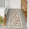 Uphome Bathroom Runner, Distressed Tribal Farmhouse Orange Bathroom Mat, Large Bath Rugs Non Slip Washable, Oriental Retro Boho Bath Mat Runner for Bathtub Sink Laundry, 24x59 inch